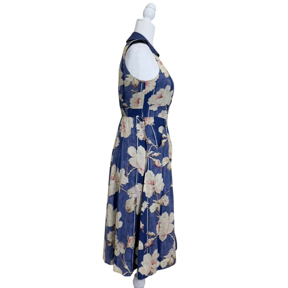 Anthropologie Camellia Collared Dress Sleeveless Floral Fit Flare Blue US Size 0 - Picture 3 of 9